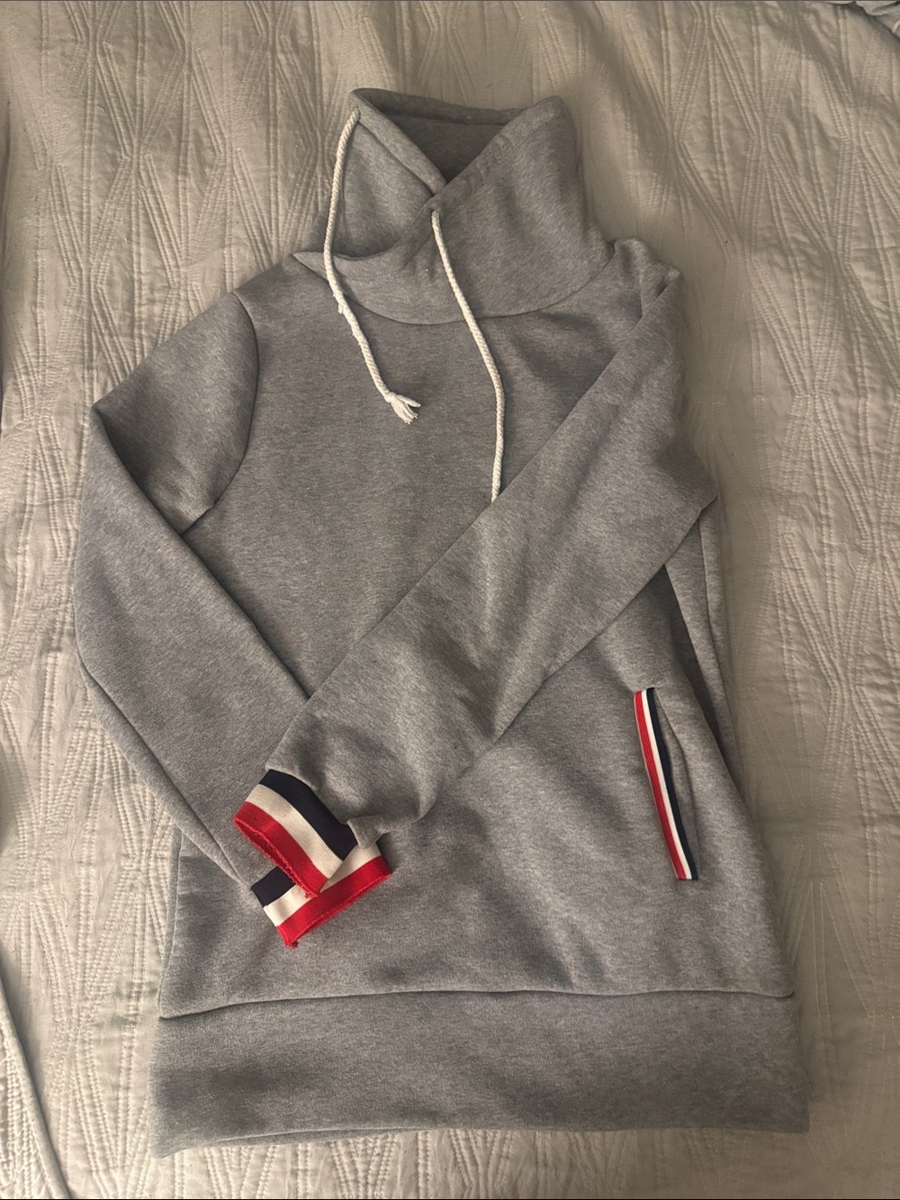 Gray Funnel Neck Women's Sweatshirt with Ribbon Detail